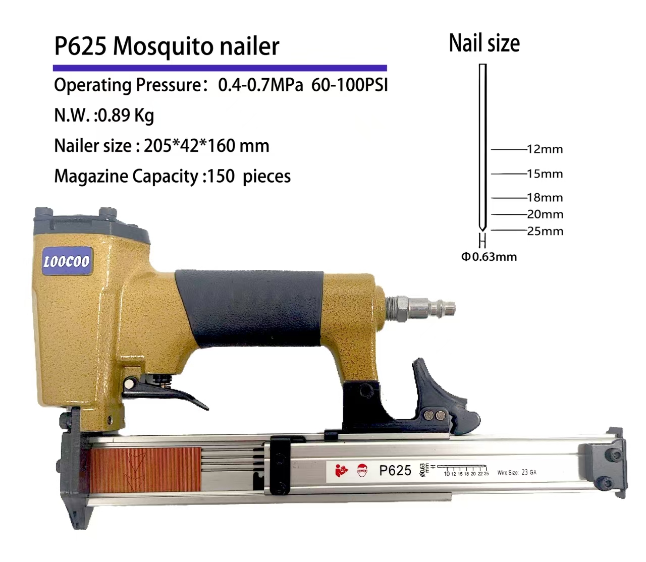 Woodworking Nail Gun - P625 23Ga Pneumatische Spijkermachine, Kleine Micro-Spijkerpistool